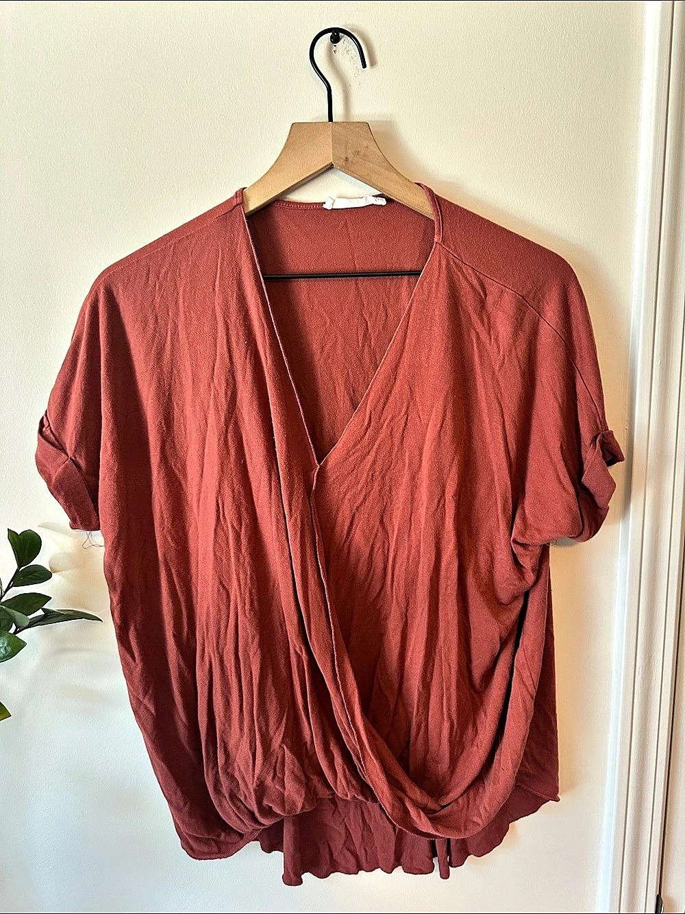 Burnt Orange Wrap Front Blouse
